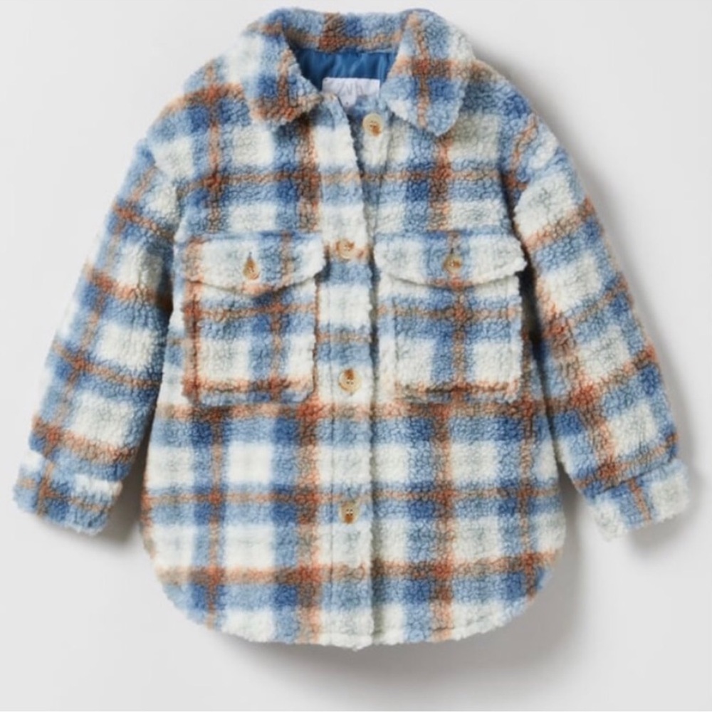 ZARA Plaid Fleece Overshirt Blue Girls jacket